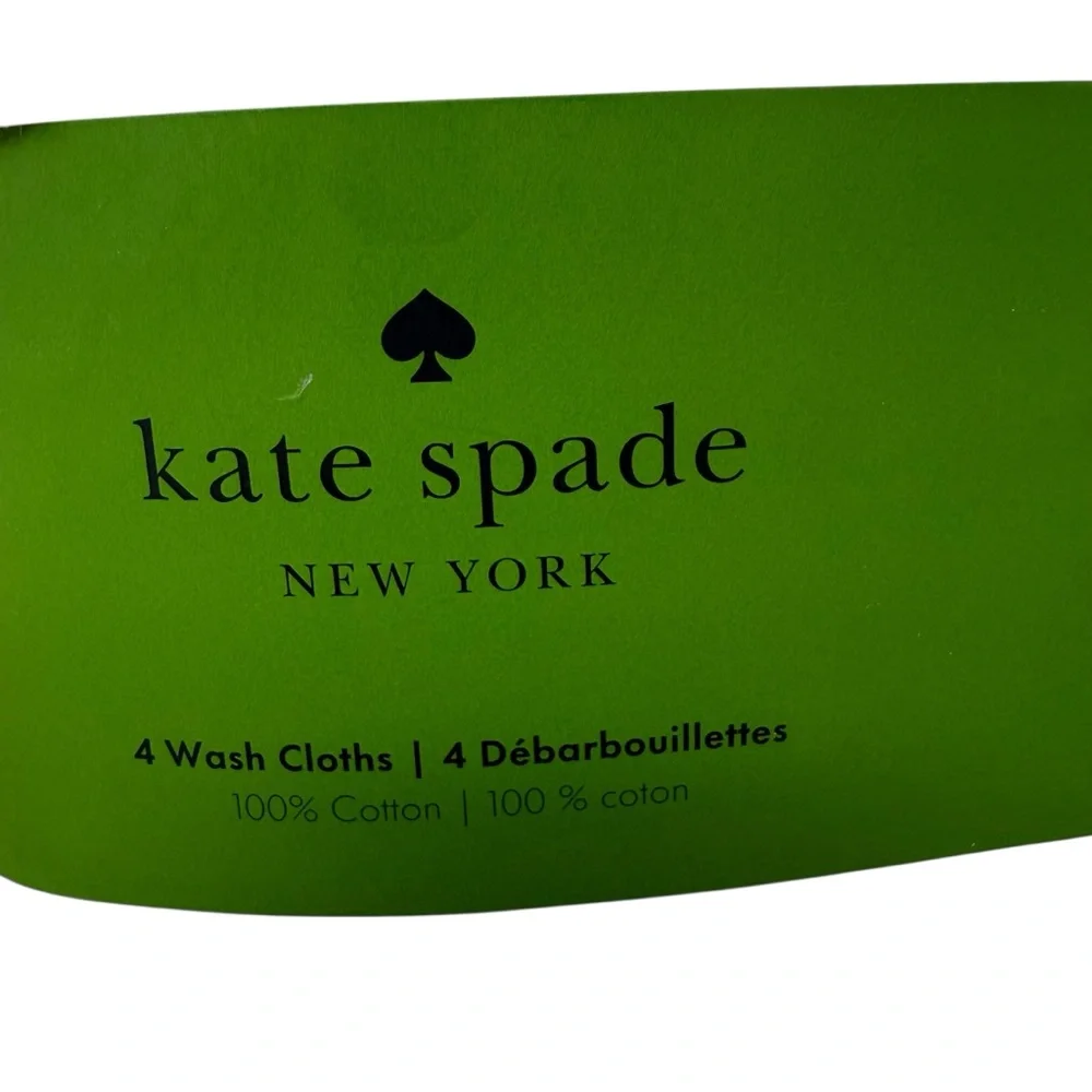 KATE SPADE Set of 4 Bright White Cotton Wash Cloths 13x13 NWT